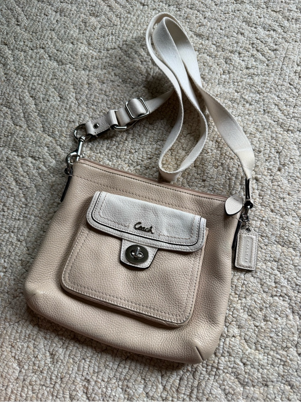 Coach Penelope Pebbled Leather Crossbody Bag in Beige and Cream